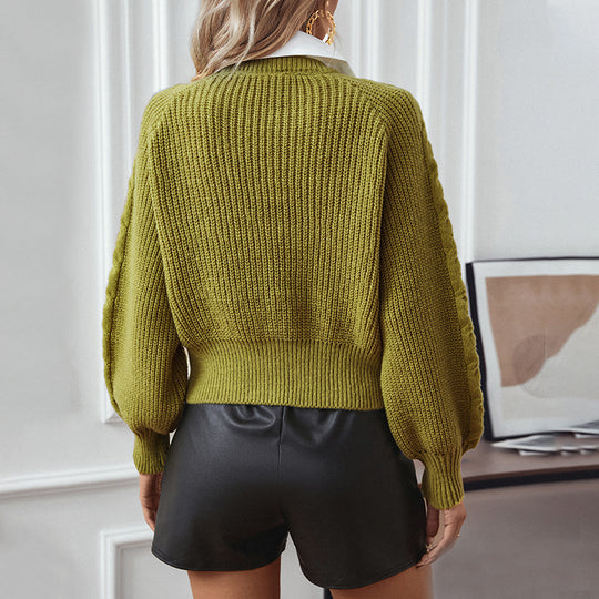 Damen Strickpullover mit Zopfdesign und modernem Kragen EB
