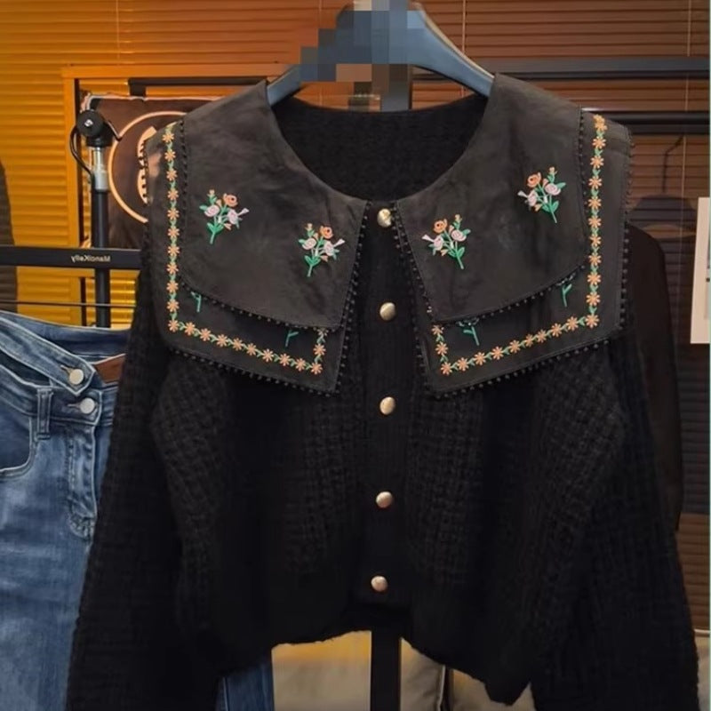 Damen gestickterCardigan mit weit geschnittenem Kragen EB