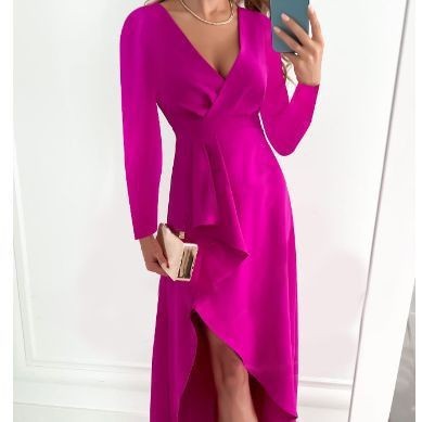 Damen Wickelkleid mit elegantem V-Ausschnitt und schwingendem Saum EB