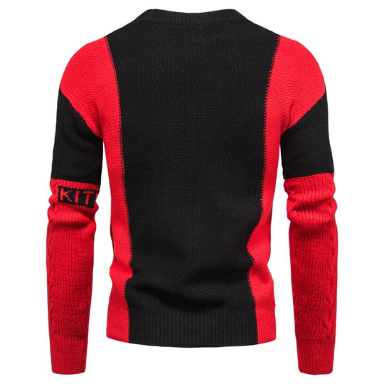 Herren modischer Strickpullover mit kreativen Farbdetails und Zopfmuster EB
