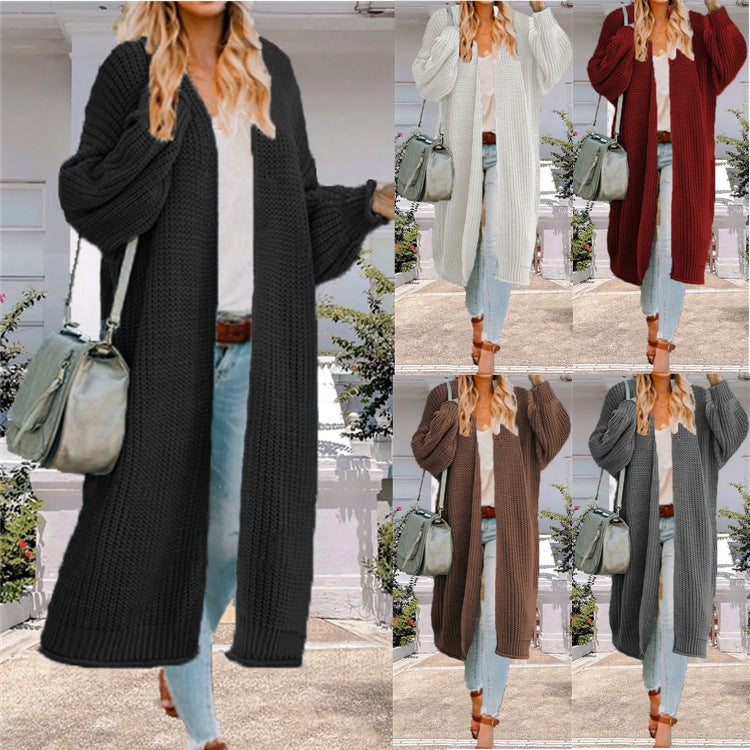Damen Strickmantel mit offenem Design und voluminösen Ärmeln EB