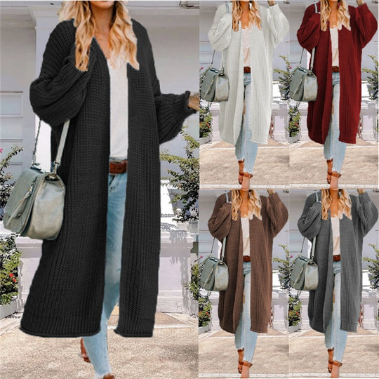 Damen Strickmantel mit offenem Design und voluminösen Ärmeln EB