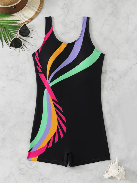 Damen Sportlicher Schwimmanzug mit dynamischem Kunstmotiv EB