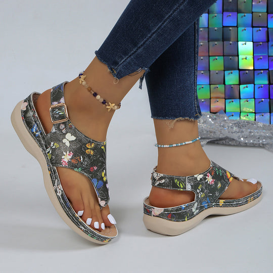 Damen Komfortable Sandalen mit floralen Details und verstellbarem Riemen EB