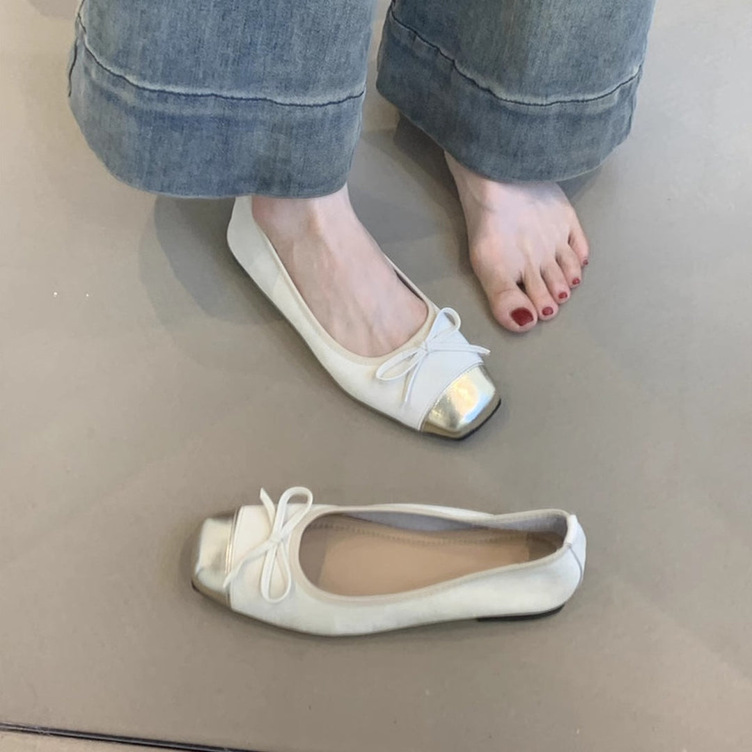 Damen elegante Ballerinas mit modischem Glanz und zierlichem Schleifendetail EB