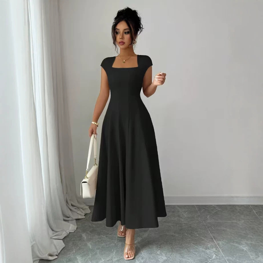 Damen Elegantes Maxikleid mit rechteckigem Ausschnitt und fließendem Rock EB