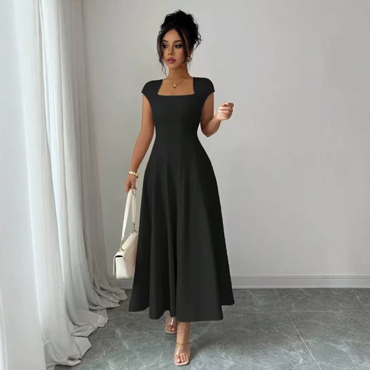 Damen Elegantes Maxikleid mit rechteckigem Ausschnitt und fließendem Rock EB