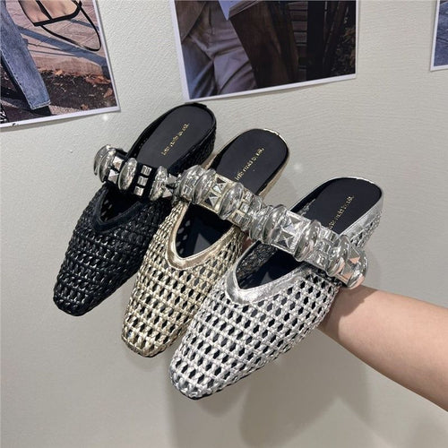 Damen trendige Mules mit modischem Netzdesign und stilvollem Riemen EB
