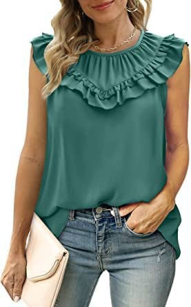 Damen leichtes Rüschenshirt mit elegantem Rundhalsausschnitt EB
