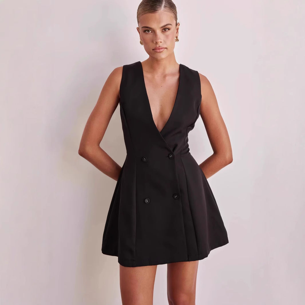 Damen Wendekleid mit tiefem V-Ausschnitt und doppelter Knopfleiste EB