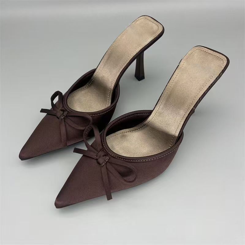 Damen elegant spitze Mules mit Schleifenverzierung EB