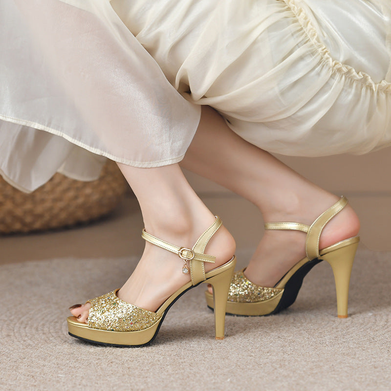 Damen Elegante High Heels mit glitzerndem Obermaterial EB