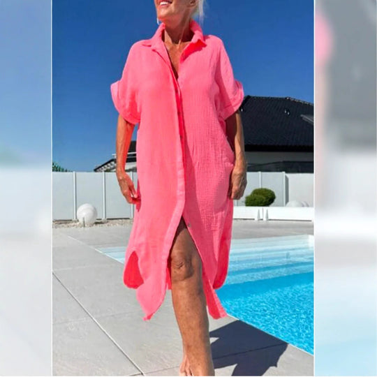 Damen Leichtes Baumwoll Button-Up Überkleid EB