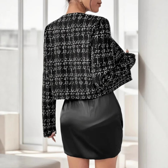 Damen Elegante Tweed-Jacke mit goldenen Knöpfen und femininer Silhouette EB