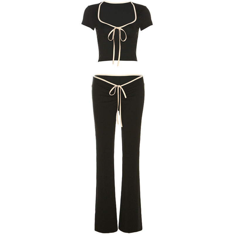 Damen Sportliches Set mit tiefem Ausschnitt und eleganter Kordelzug-Drapierung EB