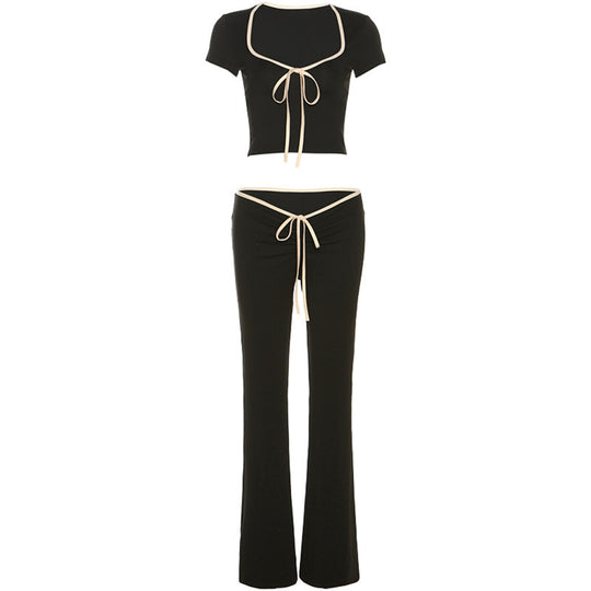 Damen Sportliches Set mit tiefem Ausschnitt und eleganter Kordelzug-Drapierung EB
