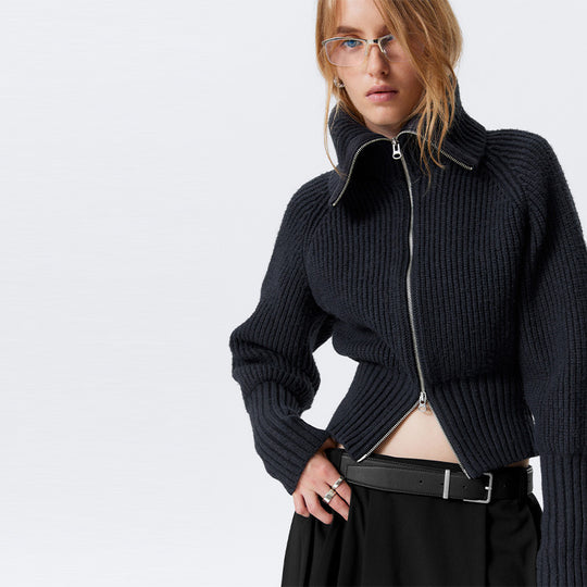 Damen Strickjacke mit hohem Kragen und modischem Reißverschluss EB