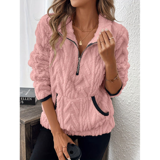 Damen kuschelige Fleece-Pulloverjacke mit Reißverschluss und Taschen EB