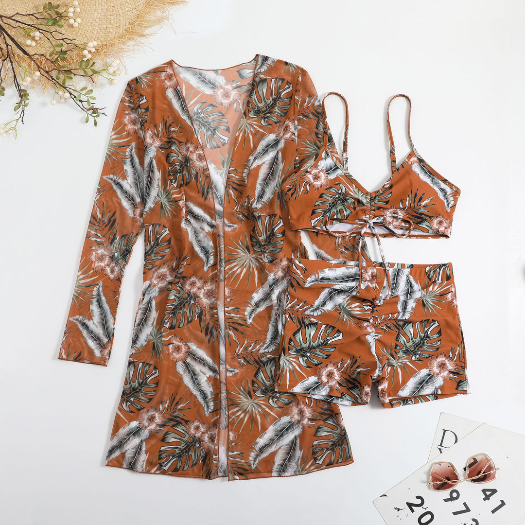 Damen Bikiniset mit floralem Oberteil und luftiger Wickeljacke EB