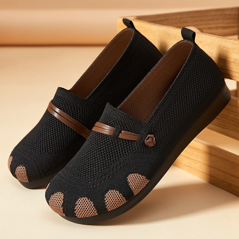 Damen nan gestrickter Komfort-Slipper mit Zehenoptik, elastischem Einstieg und stoßdämpfender EVA-Sohle EB