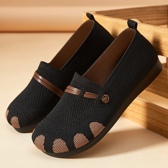 Damen nan gestrickter Komfort-Slipper mit Zehenoptik, elastischem Einstieg und stoßdämpfender EVA-Sohle EB