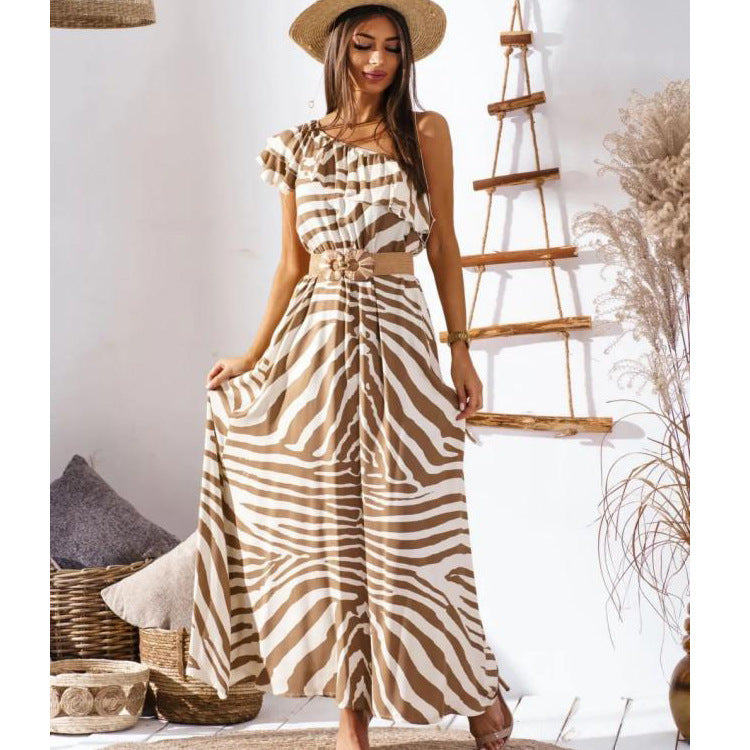 Damen Maxikleid mit asymmetrischem Träger und raffinierter Rüsche EB