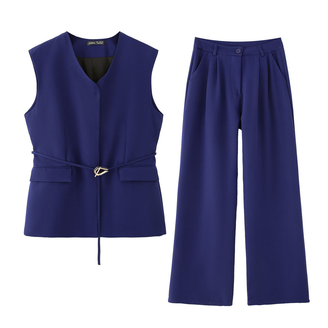 Damen elegantes Blazer- und Hosen-Ensemble mit modernem Gürtel EB