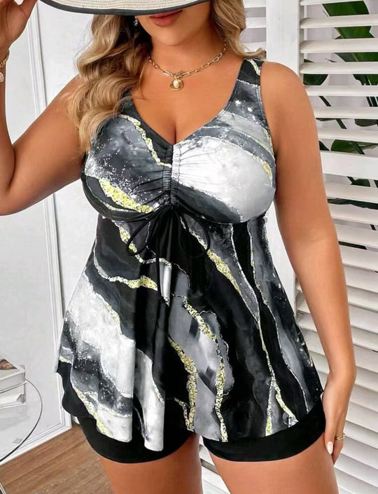 Damen Tankini mit modischer Raffung und lässigen Shorts EB