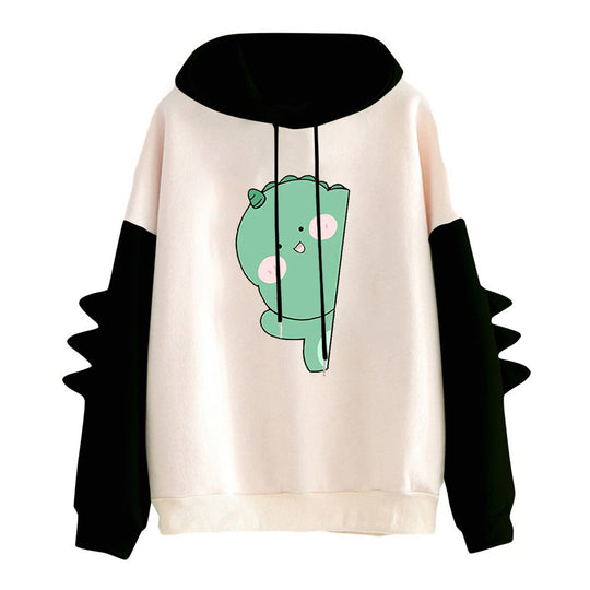 Damen nan weiter Kapuzenpullover mit dreidimensionalen Rückenstacheln und niedlichem Dino-Print EB