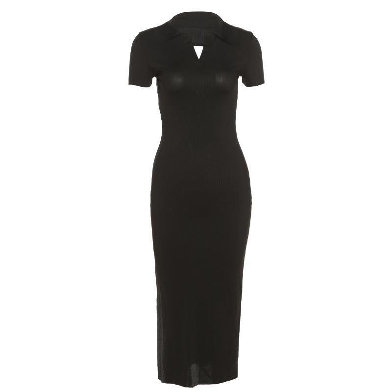 Damen Elegantes Maxikleid mit schmaler Silhouette und modischem Kragen EB