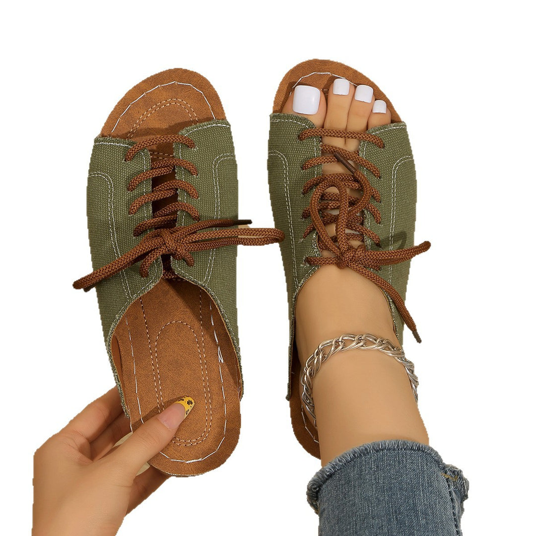Damen bequeme Freizeit-Sandalen mit Schnürung und atmungsaktiver Textiloberfläche EB