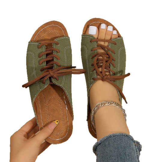 Damen bequeme Freizeit-Sandalen mit Schnürung und atmungsaktiver Textiloberfläche EB