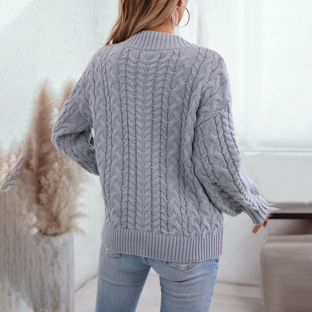 Damen Grobstrickpullover mit V-Ausschnitt und Zopfmuster EB