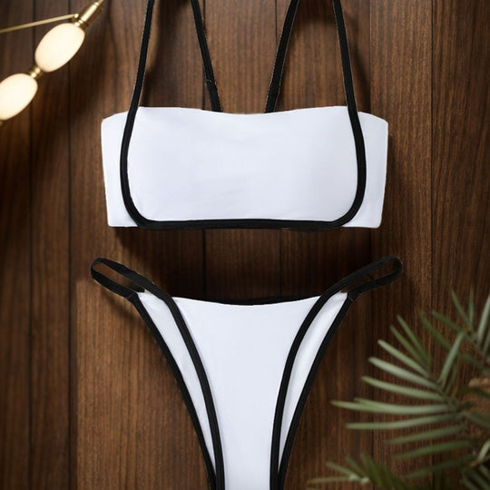 Damen Bandeau Bikini mit hohem Beinausschnitt und verstellbaren Trägern EB
