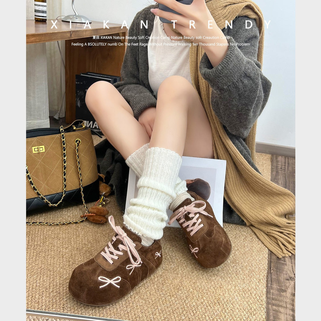 Damen modische Freizeit-Sneaker mit verspieltem Schleifen-Design und weichem Obermaterial EB