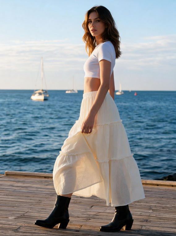 Damen Luftiger Stufenrock mit elastischem Bund und transparenter Chiffon‑Optik EB