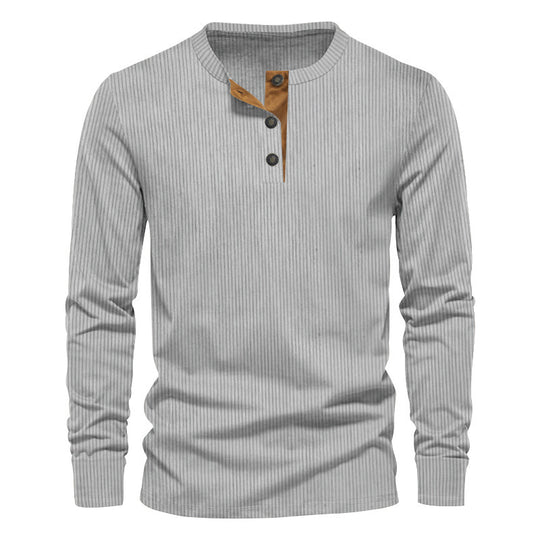 Herren Elegantes Langarmshirt mit strukturiertem Rippenmuster und modischen Knopfdetails EB