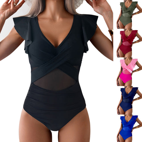 Damen Elegant geschnittener Einteiler mit Rüschendetails EB