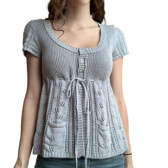 Damen Strickoberteil mit dekorativem Bindegürtel und Eingrifftaschen EB