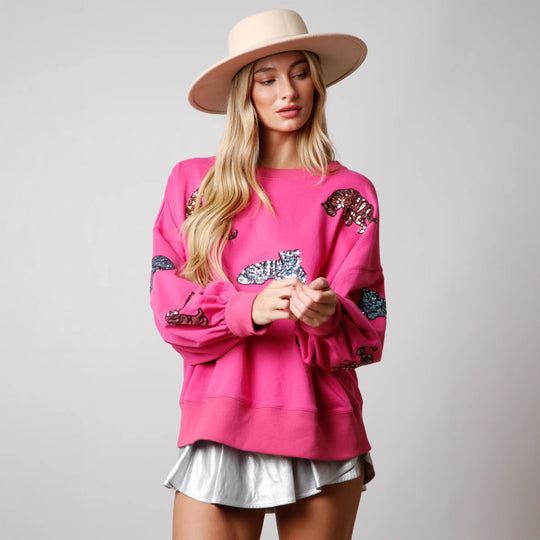 Damen Pullover mit glamourösen Tierapplikationen EB