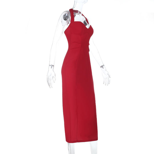 Damen figurbetontes Abendkleid mit Halterneck-Design EB