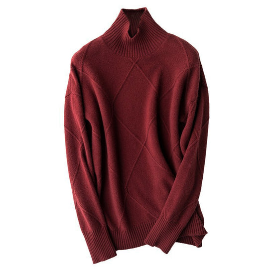 Damen Strickpullover mit hohem Kragen und Rautenmuster EB