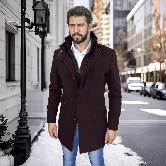 Herren stylischer und funktioneller Übergangs-Mantel mit abnehmbarer Innenjacke EB