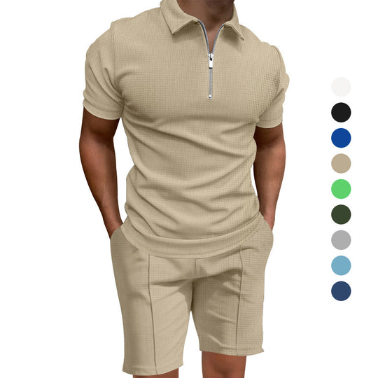 Herren Polo- und Shorts-Set mit modernem Reißverschluss und elastischem Bund EB