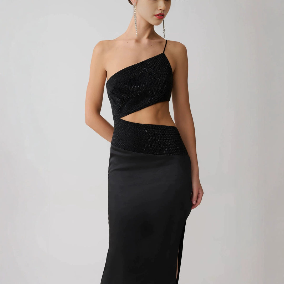 Damen Elegantes Maxikleid mit asymmetrischem Schnitt und raffiniertem Cut-Out EB