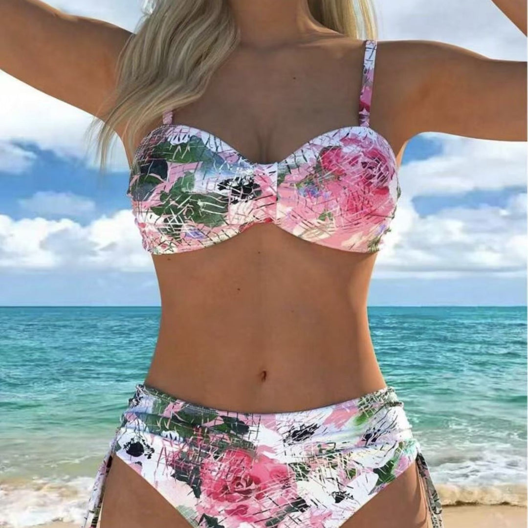 Damen Bikini-Set mit geschmeidigem Oberteil und hoch taillierter Hose EB
