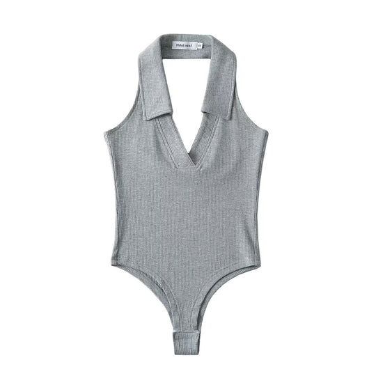 Damen figurbetontes Bodysuit mit modischem Kragen EB