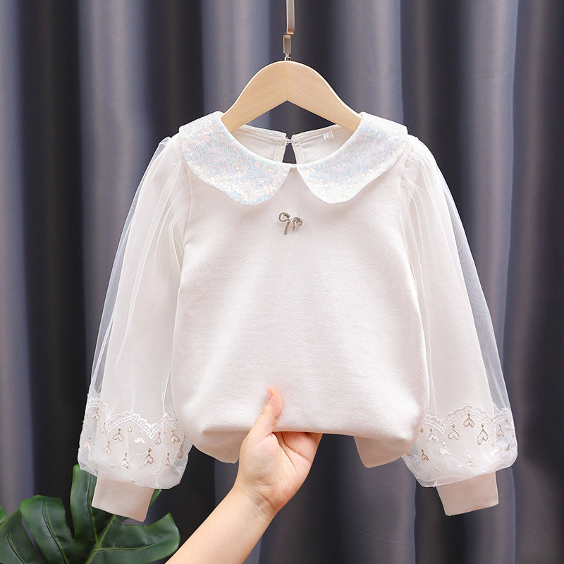 Mädchen Sweatshirt mit eleganten Tüllärmeln und auffälligem Kragen EB