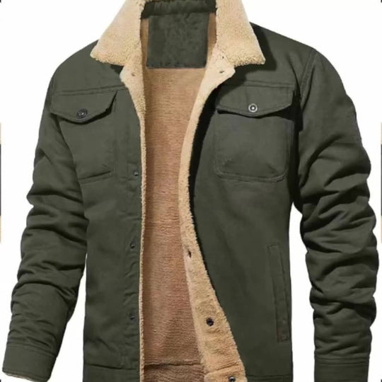 Herren nan gefütterte Canvasjacke mit Teddyfell-Innenfutter und Hemdkragen EB