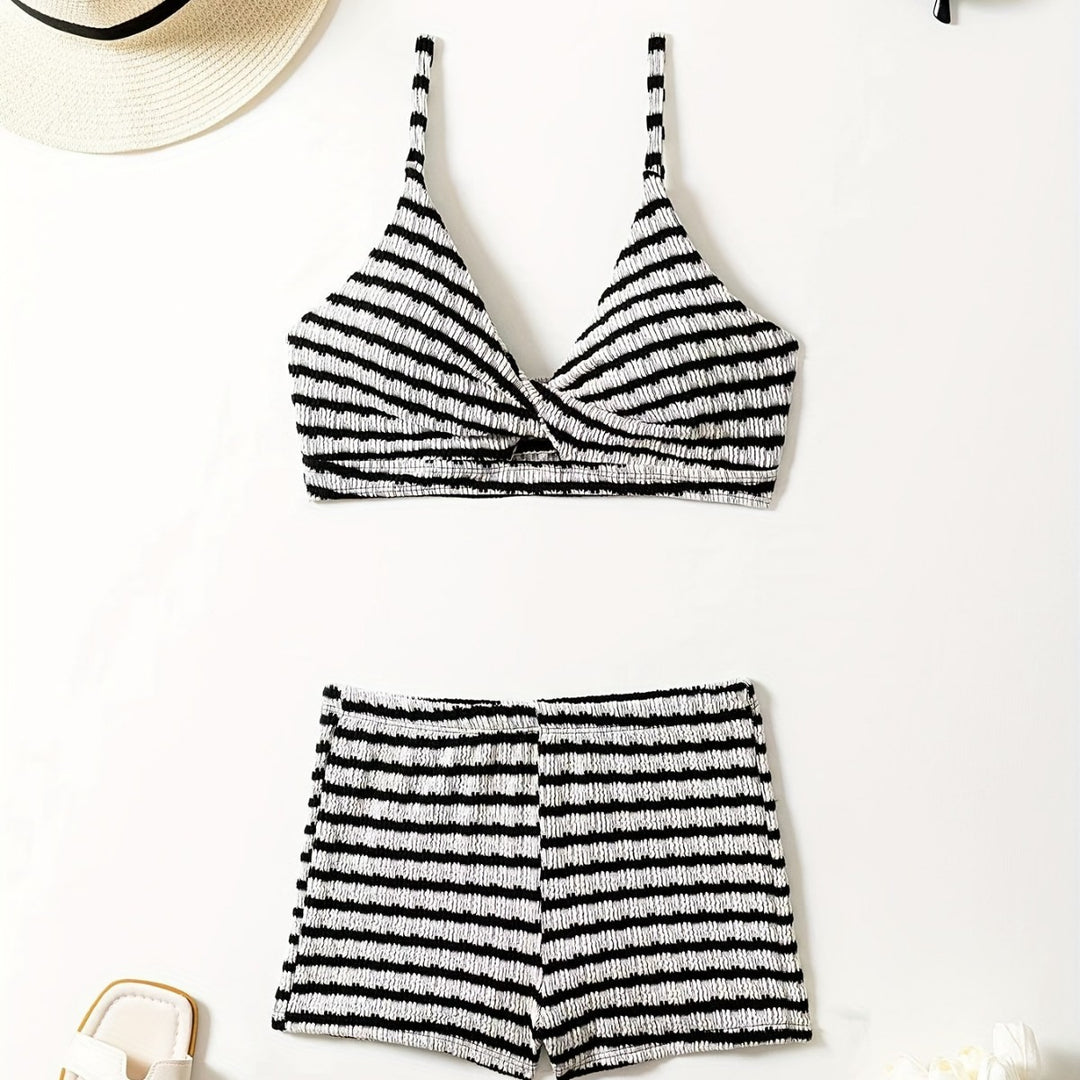 Damen Crop-Bikini Oberteil mit High-Waist Shorts EB